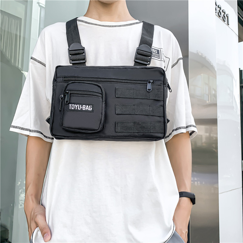 Λειτουργική τακτική τσάντα στήθους για γυναίκα μόδας σφαίρα Hip hop γιλέκο Streetwear Τσάντες μέσης Unisex Μαύρη τσάντα στήθους HW3428