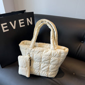 Μόδα τσάντα με καπιτονέ νήμα με κέντημα Ελαφρύ φουσκωτό επάνω χερούλι Τσάντα μεγάλης χωρητικότητας Γυναικεία τσάντα μικρού μεγέθους με μίνι τσαντάκι