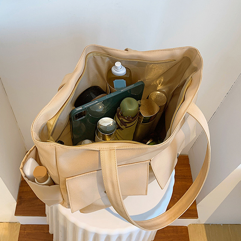 Ženska modna torba na rame Jednobojna platnena sveučilišna torba velikog kapaciteta Elegantna hobo torba Više džepova Torbe za van