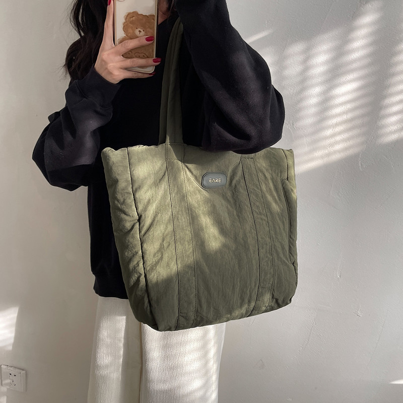 Μόδα καπιτονέ γυναικείες τσάντες ώμου Τσάντες μονόχρωμες βαμβακερές τσάντες χειρολαβής Τσάντες μεγάλης χωρητικότητας Γυναικείες τσάντες αγορών