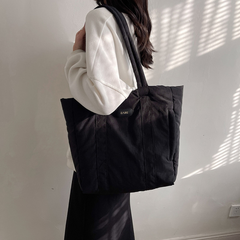 Μόδα καπιτονέ γυναικείες τσάντες ώμου Τσάντες μονόχρωμες βαμβακερές τσάντες χειρολαβής Τσάντες μεγάλης χωρητικότητας Γυναικείες τσάντες αγορών