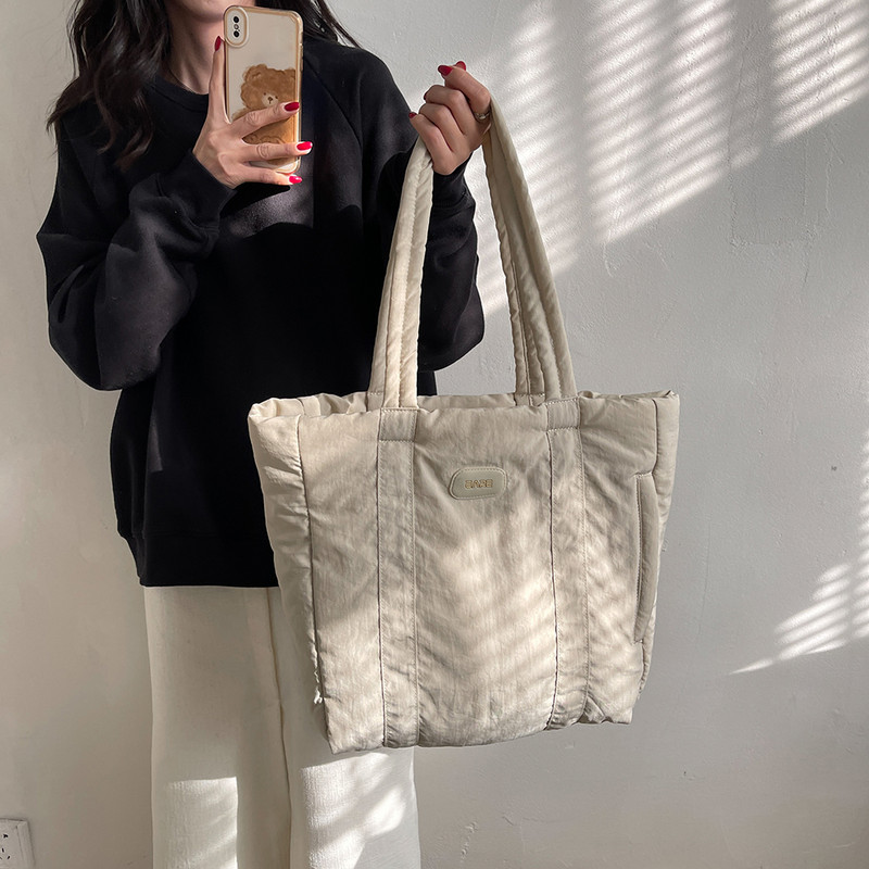 Μόδα καπιτονέ γυναικείες τσάντες ώμου Τσάντες μονόχρωμες βαμβακερές τσάντες χειρολαβής Τσάντες μεγάλης χωρητικότητας Γυναικείες τσάντες αγορών