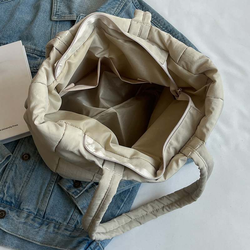 Μόδα καπιτονέ γυναικείες τσάντες ώμου Τσάντες μονόχρωμες βαμβακερές τσάντες χειρολαβής Τσάντες μεγάλης χωρητικότητας Γυναικείες τσάντες αγορών