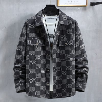 Pánska džínsová bunda s kockovanou potlačou, plus veľkosť 10XL 11XL, bundy, kabáty, jar, jeseň, džínsové bundy 10XL 11XL, veľká veľkosť pre mužov