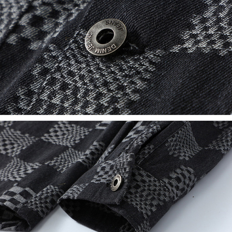 Pánska džínsová bunda s kockovanou potlačou, plus veľkosť 10XL 11XL, bundy, kabáty, jar, jeseň, džínsové bundy 10XL 11XL, veľká veľkosť pre mužov