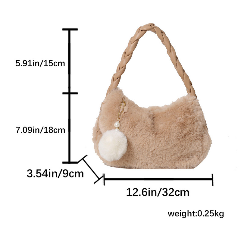 Genți de mână din blană artificială pentru femei, cu fermoar, geantă de mână cu umăr pentru doamnă, ocazional, genți de mână cu jumătate de lună, genți de pluș