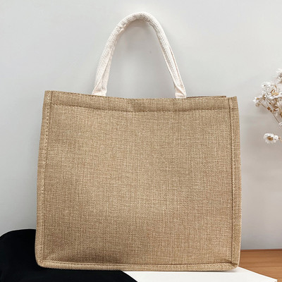 Lanene torbe za kupnju s gornjom ručkom Ženska ručna torbica Torbica s kopčom velikog kapaciteta s pretincem Torbica za putovanja na odmor