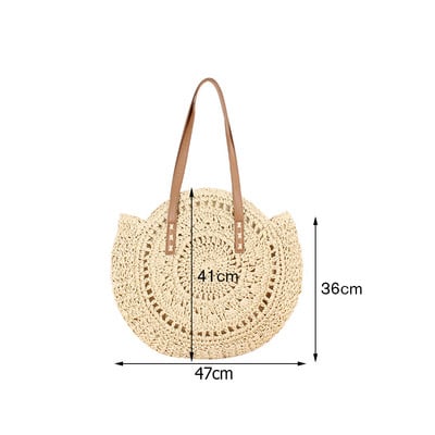 Női szalma szőtt válltáska, egyszínű válltáska nyári szőtt női kézi készítésű utazó kézitáskák fonott strandtáskák