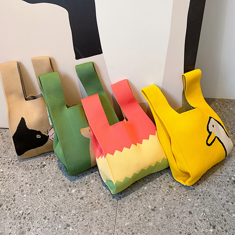 Genți de mână din tricot, lucrate manual, la modă, pentru femei, geantă de mână cu nod, nouă, coreeană, de culoare casual, genți de cumpărături reutilizabile pentru studenți 2023