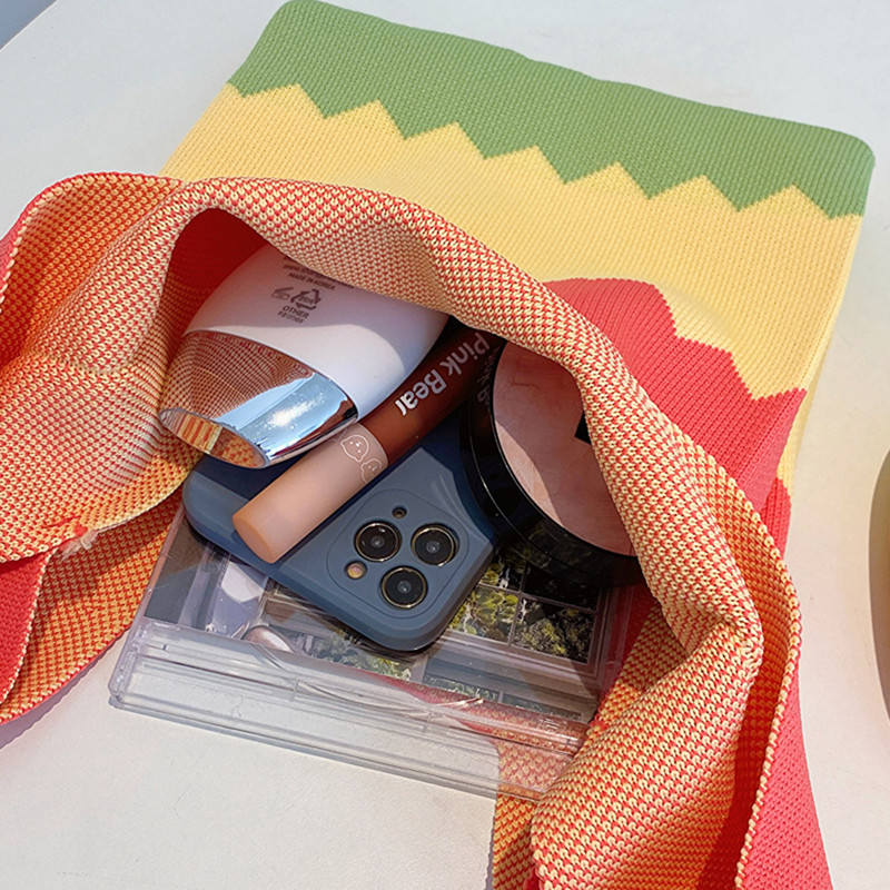 Genți de mână din tricot, lucrate manual, la modă, pentru femei, geantă de mână cu nod, nouă, coreeană, de culoare casual, genți de cumpărături reutilizabile pentru studenți 2023