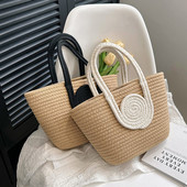 Καλοκαιρινές τσάντες αγορών Casual Hand-woven Handbag Απλή μόδα Φορητή Κομψή εκλεκτή βαμβακερή κλωστή για διακοπές το Σαββατοκύριακο