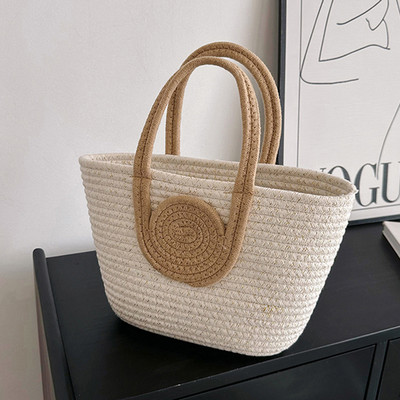 Καλοκαιρινές τσάντες αγορών Casual Hand-woven Handbag Απλή μόδα Φορητή Κομψή εκλεκτή βαμβακερή κλωστή για διακοπές το Σαββατοκύριακο