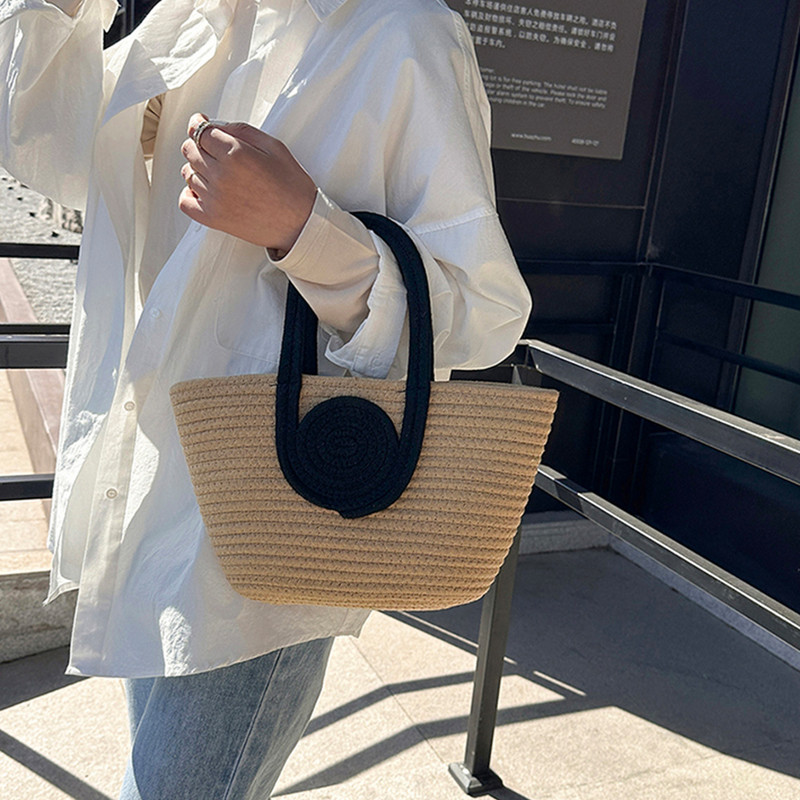 Καλοκαιρινές τσάντες αγορών Casual Hand-woven Handbag Απλή μόδα Φορητή Κομψή εκλεκτή βαμβακερή κλωστή για διακοπές το Σαββατοκύριακο