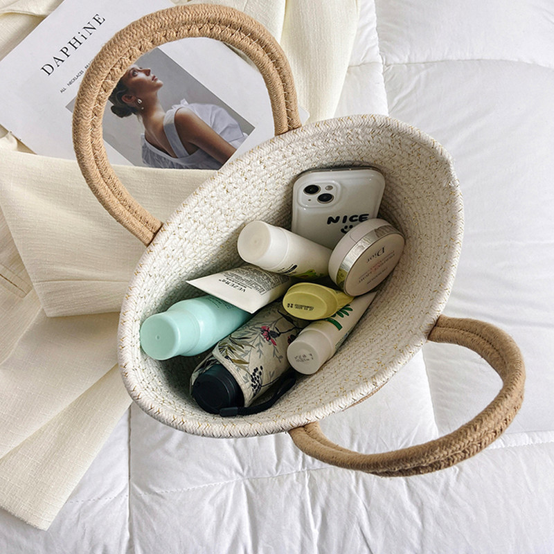 Καλοκαιρινές τσάντες αγορών Casual Hand-woven Handbag Απλή μόδα Φορητή Κομψή εκλεκτή βαμβακερή κλωστή για διακοπές το Σαββατοκύριακο