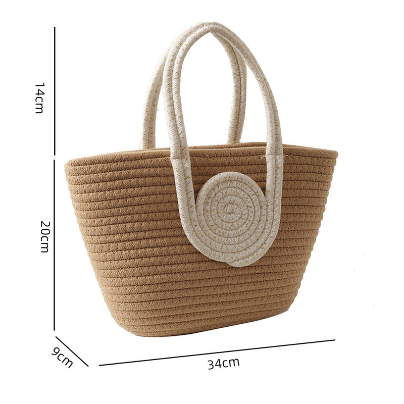 Καλοκαιρινές τσάντες αγορών Casual Hand-woven Handbag Απλή μόδα Φορητή Κομψή εκλεκτή βαμβακερή κλωστή για διακοπές το Σαββατοκύριακο