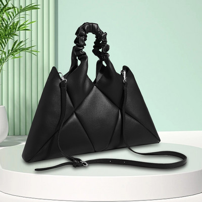 Geantă de mână tote pentru femei cu mâner încrețit Geantă retro cu sling de capacitate mare din piele PU de culoare solidă pentru călătoria cumpărătorului