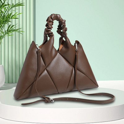 Geantă de mână tote pentru femei cu mâner încrețit Geantă retro cu sling de capacitate mare din piele PU de culoare solidă pentru călătoria cumpărătorului