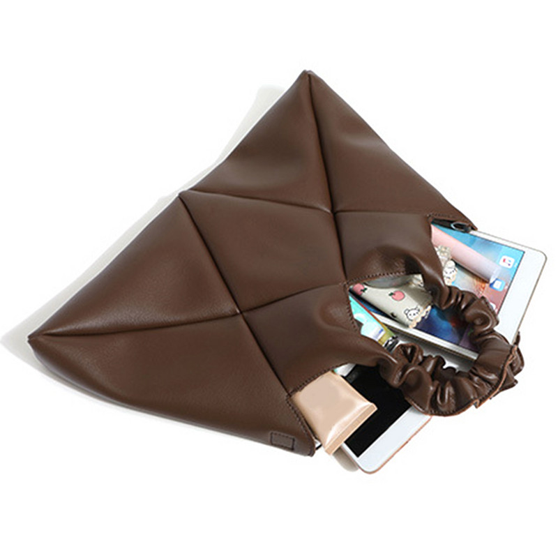 Geantă de mână tote pentru femei cu mâner încrețit Geantă retro cu sling de capacitate mare din piele PU de culoare solidă pentru călătoria cumpărătorului