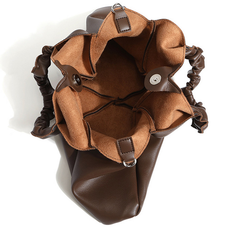 Geantă de mână tote pentru femei cu mâner încrețit Geantă retro cu sling de capacitate mare din piele PU de culoare solidă pentru călătoria cumpărătorului