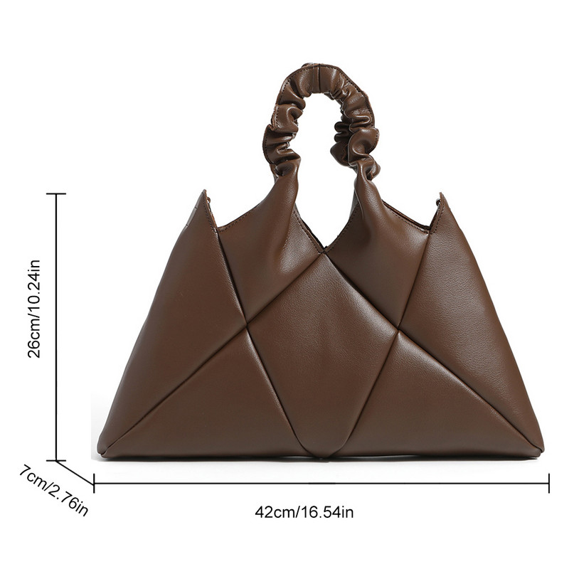 Geantă de mână tote pentru femei cu mâner încrețit Geantă retro cu sling de capacitate mare din piele PU de culoare solidă pentru călătoria cumpărătorului