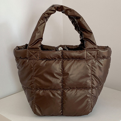 Geantă de umăr umflată de designer pentru femei, matlasată, din bumbac, căptușită cu pene, geantă de mână de mare capacitate, tote pentru cumpărături de iarnă.