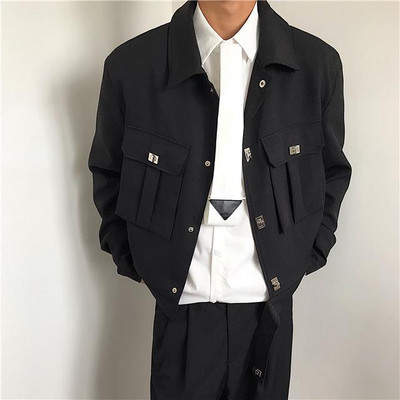 Palton premium de primăvară Topuri scurte pentru bărbați, la modă, mare, cu buzunar dublu la piept, design coreean, cuplu popular, jachetă bombardier de stradă