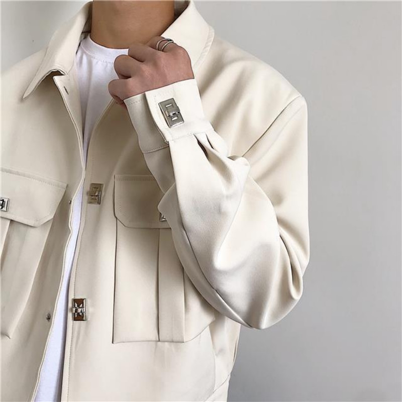 Palton premium de primăvară Topuri scurte pentru bărbați, la modă, mare, cu buzunar dublu la piept, design coreean, cuplu popular, jachetă bombardier de stradă