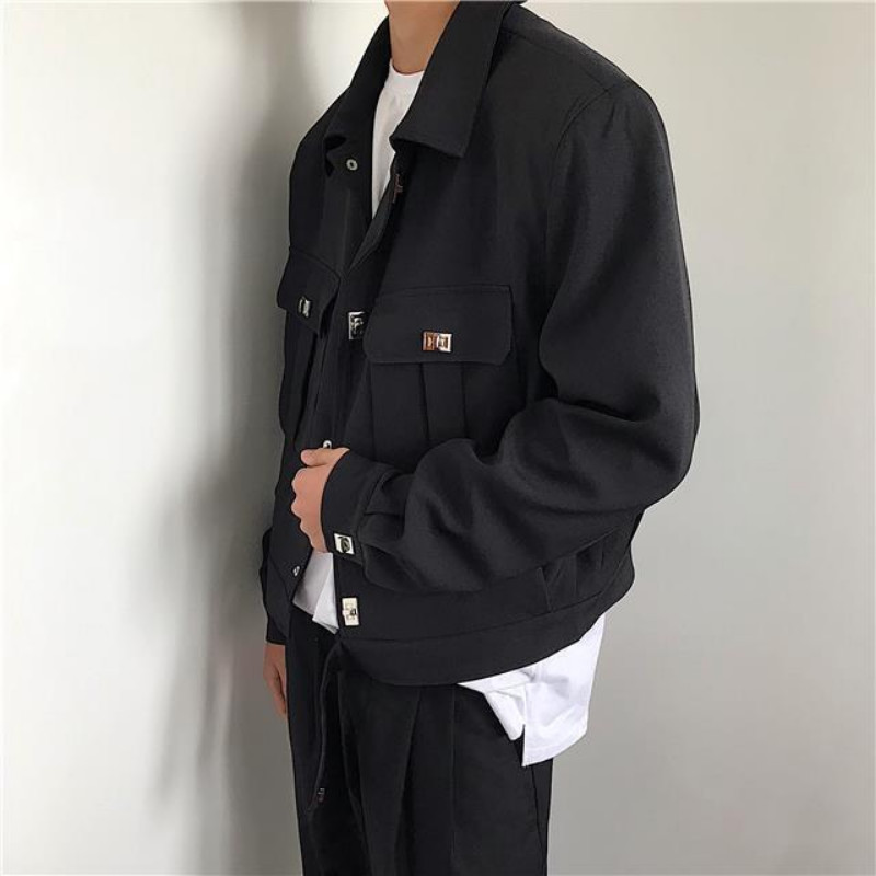 Palton premium de primăvară Topuri scurte pentru bărbați, la modă, mare, cu buzunar dublu la piept, design coreean, cuplu popular, jachetă bombardier de stradă