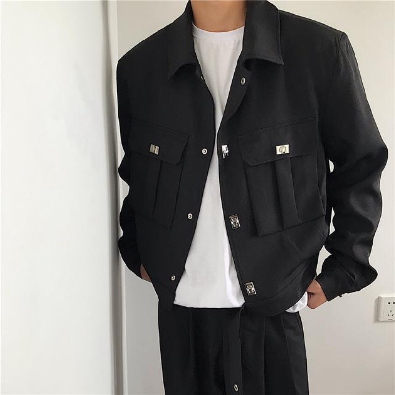 Palton premium de primăvară Topuri scurte pentru bărbați, la modă, mare, cu buzunar dublu la piept, design coreean, cuplu popular, jachetă bombardier de stradă