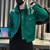 Μονόχρωμο, μεγάλη τσέπη, μπουφάν μπέιζμπολ, ανδρικό παλτό, σακάκι πέτου, ανδρικό σύλλογο, πράσινο ρετρό μπουφάν για ζευγάρια υψηλής οδού