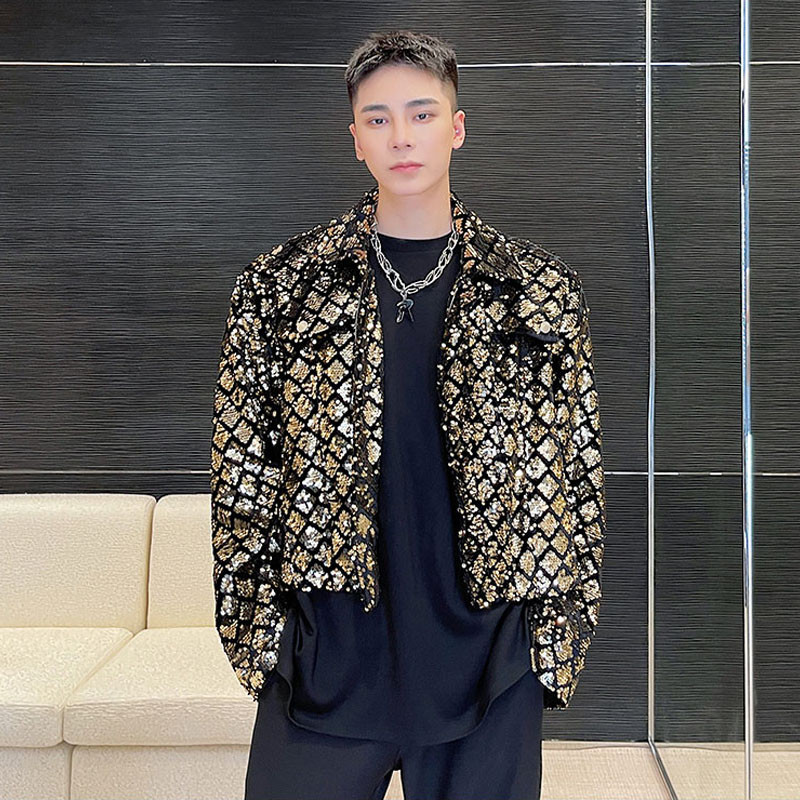 Muški vez, šljokice, korejska ulična odjeća, vintage ležerni kaput, gornji dio, kratka jakna, modna revija, modna revija, trend za zabavu