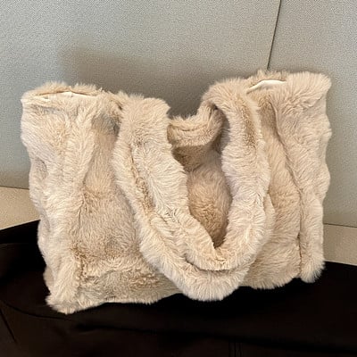 Női Bolyhos bevásárlótáska Téli Puha Bolyhos Hónaljtáska Nagy kapacitású plüss felső fogantyús táska Női nyakkendőfestékes szabadidős kézitáskák