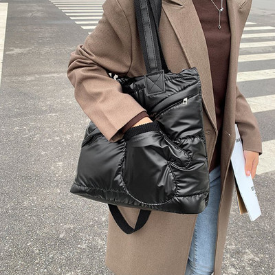 Divat steppelt válltáskák Női Téli Pamut párnázott kézitáskák Down Crossbody felső fogantyús táskák Női bevásárló táskák