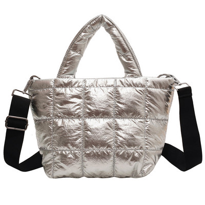 Σχεδιαστής φουσκωμένη τσάντα ώμου Γυναικεία καπιτονέ Space Βαμβακερή πουπουλένια επένδυση με φτερά μεγάλης χωρητικότητας Τσάντα χειρός για χειμερινές αγορές
