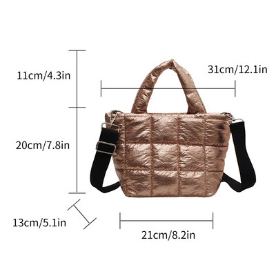 Σχεδιαστής φουσκωμένη τσάντα ώμου Γυναικεία καπιτονέ Space Βαμβακερή πουπουλένια επένδυση με φτερά μεγάλης χωρητικότητας Τσάντα χειρός για χειμερινές αγορές
