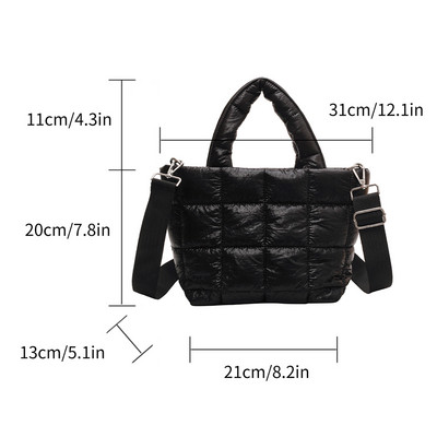 Σχεδιαστής φουσκωμένη τσάντα ώμου Γυναικεία καπιτονέ Space Βαμβακερή πουπουλένια επένδυση με φτερά μεγάλης χωρητικότητας Τσάντα χειρός για χειμερινές αγορές