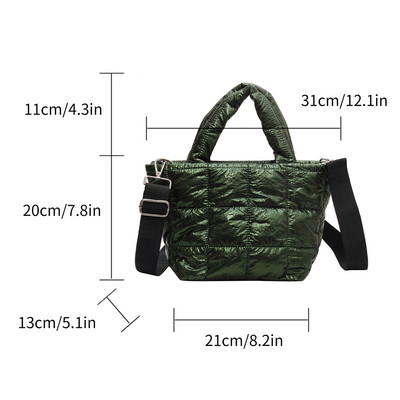 Σχεδιαστής φουσκωμένη τσάντα ώμου Γυναικεία καπιτονέ Space Βαμβακερή πουπουλένια επένδυση με φτερά μεγάλης χωρητικότητας Τσάντα χειρός για χειμερινές αγορές