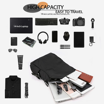 Backpack Leisure Laptop Τσάντα υπολογιστή 14 ιντσών Θύρα φόρτισης USB Ανδρική ελαφριά αδιάβροχη τσάντα ταξιδιωτικού βιβλίου Student Commuter Boo