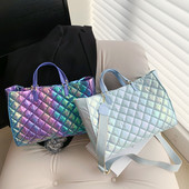 Dámska malá taška Totes, zimná bavlnená polstrovaná nafúknutá taška s hornou rukoväťou, veľká kapacita, módna prešívaná kabelka s vyšívacou niťou