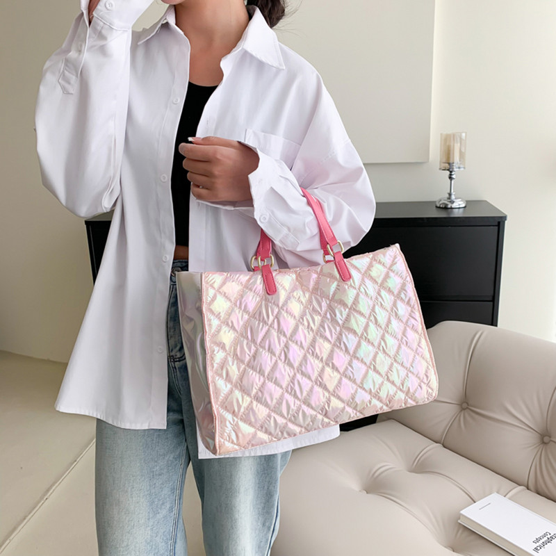 Dámska malá taška Totes, zimná bavlnená polstrovaná nafúknutá taška s hornou rukoväťou, veľká kapacita, módna prešívaná kabelka s vyšívacou niťou