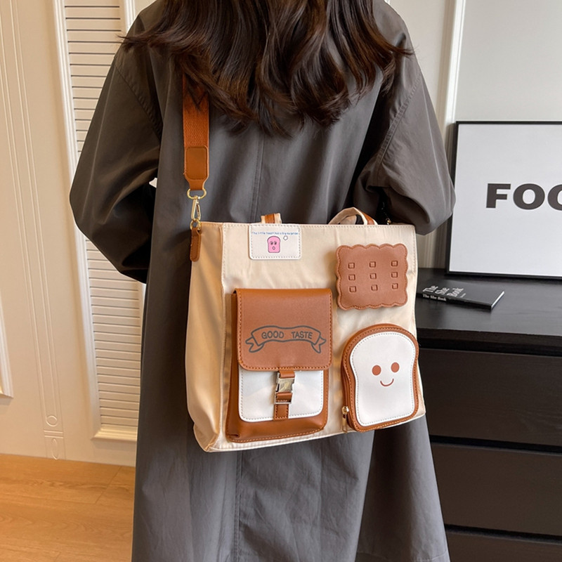 Geantă de umăr Kawaii pentru femei Geantă ghiozdan versatilă cu fermoar Geantă mare ocazională Geantă de călătorie pentru fete la modă