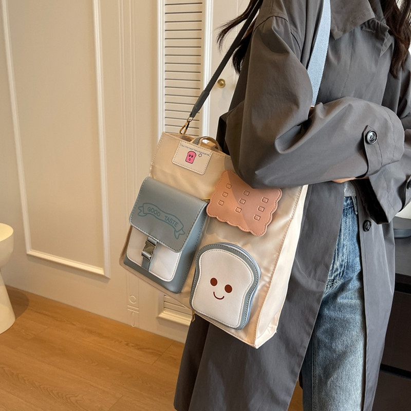 Geantă de umăr Kawaii pentru femei Geantă ghiozdan versatilă cu fermoar Geantă mare ocazională Geantă de călătorie pentru fete la modă