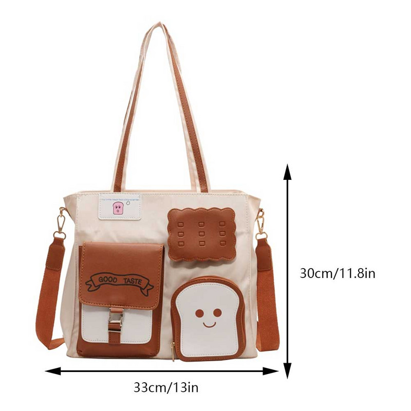 Geantă de umăr Kawaii pentru femei Geantă ghiozdan versatilă cu fermoar Geantă mare ocazională Geantă de călătorie pentru fete la modă