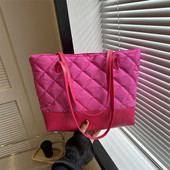 Γυναικεία τσάντα ώμου με γέμιση με καπιτονέ, μεγάλη χωρητικότητα, μοτίβο διαμαντιών, κορεατική τσάντα για μαλακό μαξιλάρι, τσάντα αγοράς, χειμερινή