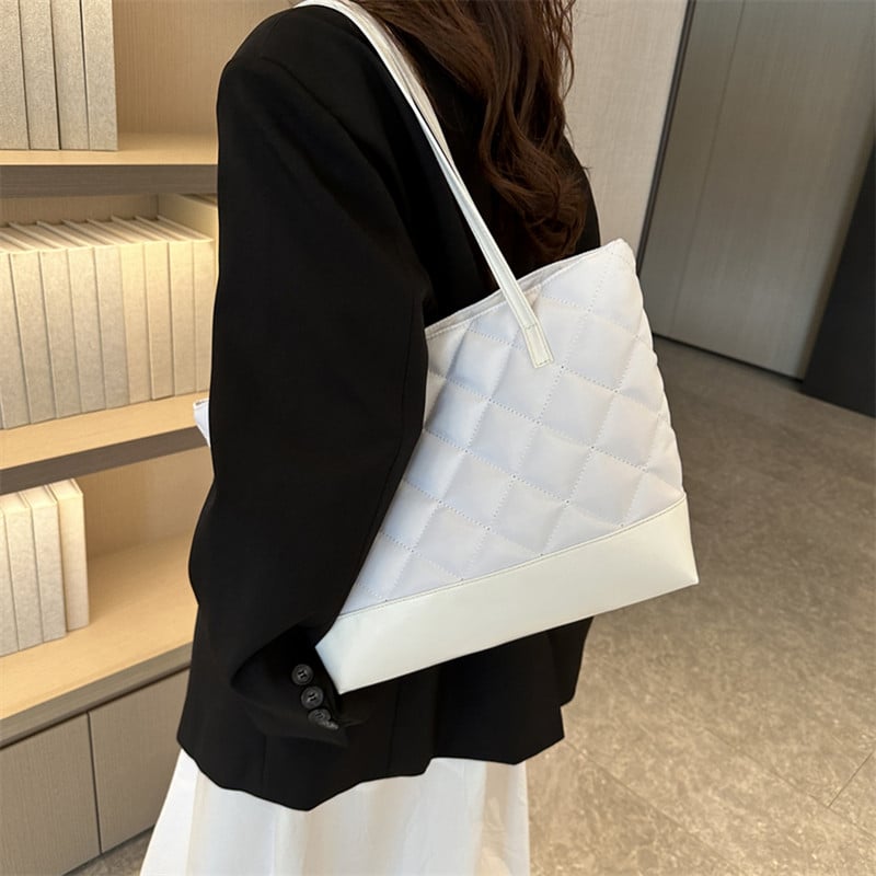Γυναικεία τσάντα ώμου με γέμιση με καπιτονέ, μεγάλη χωρητικότητα, μοτίβο διαμαντιών, κορεατική τσάντα για μαλακό μαξιλάρι, τσάντα αγοράς, χειμερινή