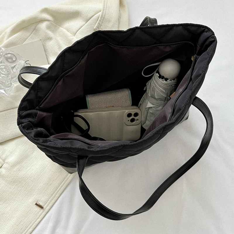 Γυναικεία τσάντα ώμου με γέμιση με καπιτονέ, μεγάλη χωρητικότητα, μοτίβο διαμαντιών, κορεατική τσάντα για μαλακό μαξιλάρι, τσάντα αγοράς, χειμερινή