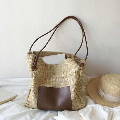 Καλοκαιρινές γυναικείες τσάντες ώμου ψάθινες τσάντες μεγάλης χωρητικότητας Ψάθινη τσάντα Rattan Raffia Boho Woven Τσάντα Casual Handbag Clutch Bohemian