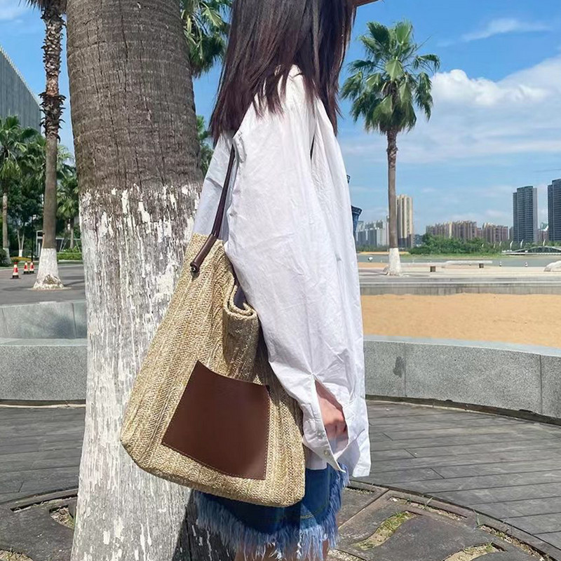 Καλοκαιρινές γυναικείες τσάντες ώμου ψάθινες τσάντες μεγάλης χωρητικότητας Ψάθινη τσάντα Rattan Raffia Boho Woven Τσάντα Casual Handbag Clutch Bohemian