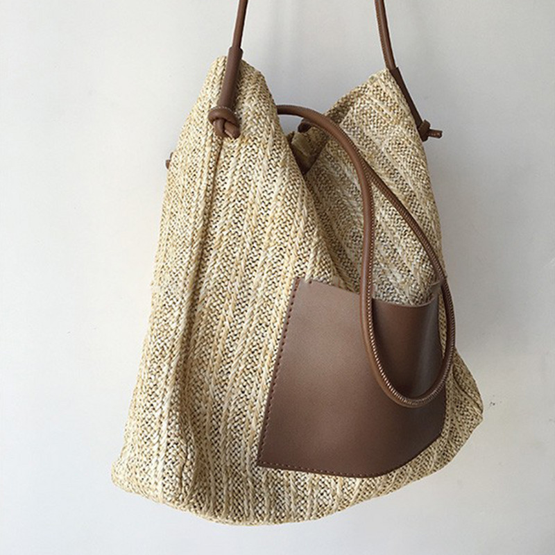 Καλοκαιρινές γυναικείες τσάντες ώμου ψάθινες τσάντες μεγάλης χωρητικότητας Ψάθινη τσάντα Rattan Raffia Boho Woven Τσάντα Casual Handbag Clutch Bohemian