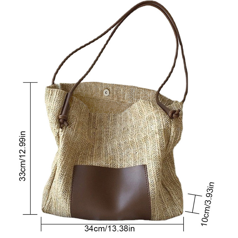 Καλοκαιρινές γυναικείες τσάντες ώμου ψάθινες τσάντες μεγάλης χωρητικότητας Ψάθινη τσάντα Rattan Raffia Boho Woven Τσάντα Casual Handbag Clutch Bohemian